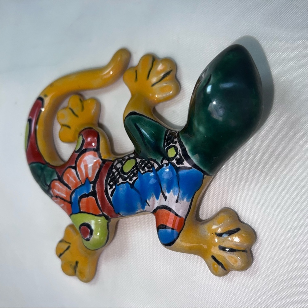 Mexican Folk Art Talavera Pottery Hand Painted Iguana Lizard Bearded Dragon 5” - Picture 7 of 12